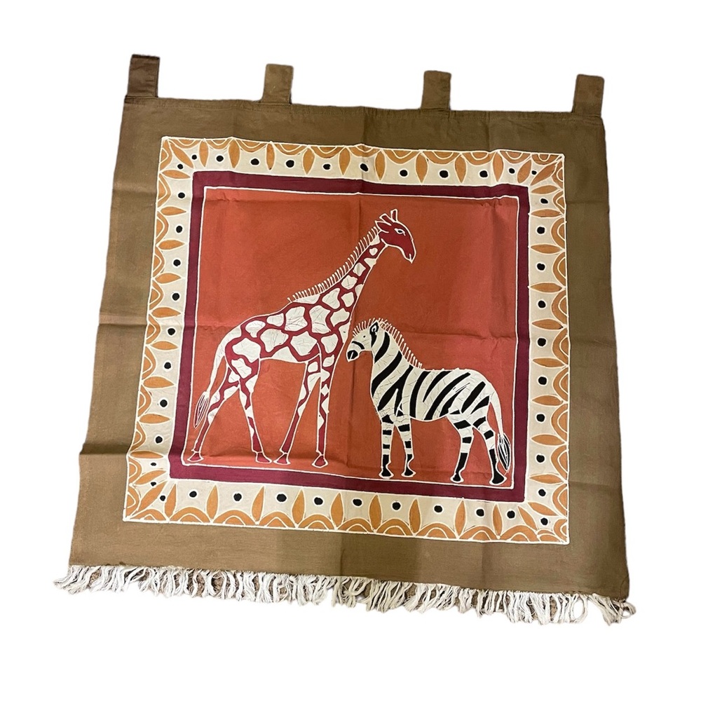 African Wall Hanging from Tanzania Giraffe Zebra 29 x 29”